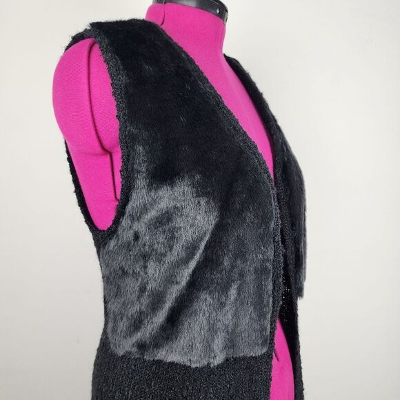 Style & Co Black Vest Sweater Faux Fur Accent Open Front Sleeveless Cardigan S - Picture 6 of 16